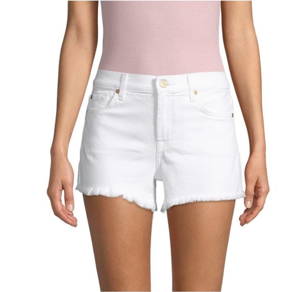 NWT 7 FOR ALL MANKIND White Denim Cuf-Off Shorts size 28 denim shorts - Picture 1 of 11